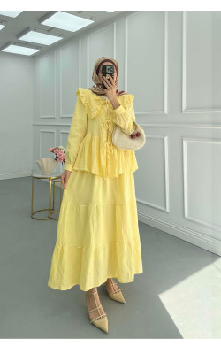 Sare Fashion Baby Collar Front Tie Muslin Set Yellow
