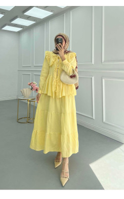 Sare Fashion Baby Collar Front Tie Muslin Set Yellow