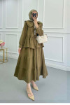 Sare Fashion Baby Collar Front Tie Muslin Set Khaki