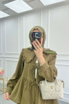 Sare Fashion Baby Collar Front Tie Muslin Set Khaki
