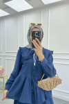 Sare Fashion Baby Collar Front Tie Muslin Set Indigo