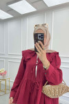 Sare Fashion Baby Collar Front Tie Muslin Suit Burgundy