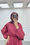 Sare Fashion Basic Dress with Pleated Waist, Burgundy