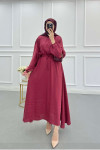 Sare Fashion Basic Dress with Pleated Waist, Burgundy