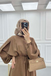 Sare Fashion Basic Dress with Pleated Waist, Brown