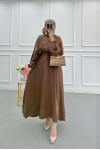 Sare Fashion Basic Dress with Pleated Waist, Brown