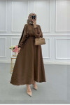 Sare Fashion Basic Dress with Pleated Waist, Brown