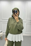 Waist Drawstring Crop Suit Khaki