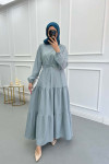 Pleated Waist Textured Dress Ice Blue