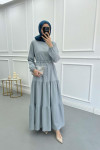 Pleated Waist Textured Dress Ice Blue