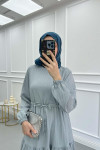 Pleated Waist Textured Dress Ice Blue