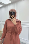 Pleated Waist Textured Dress Dusty Rose