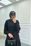 Pleated Waist Textured Dress Black