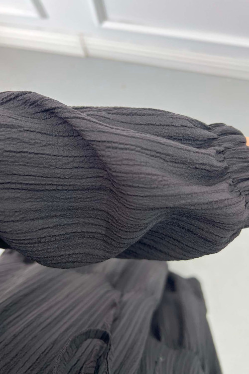 Pleated Waist Textured Dress Black