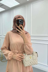 Pleated Waist Textured Dress Salmon