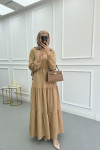 Textured Dress with Pleats in Milk Coffee