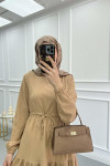 Textured Dress with Pleats in Milk Coffee