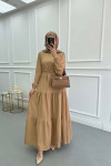 Textured Dress with Pleats in Milk Coffee