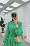 Sare Fashion Waist Pleated Dress Green