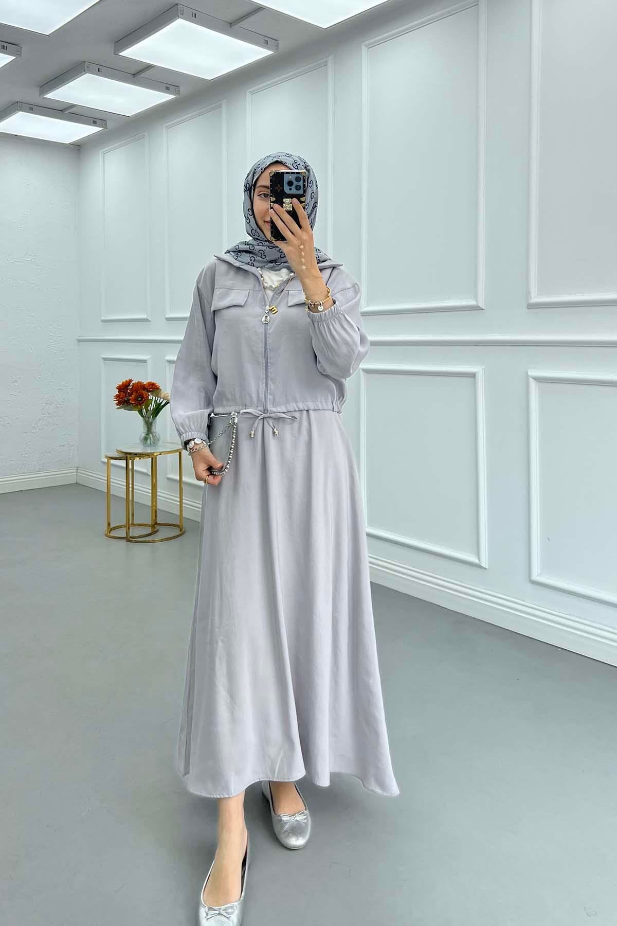 Sare Fashion Waist Pleated Skirt Suit Gray