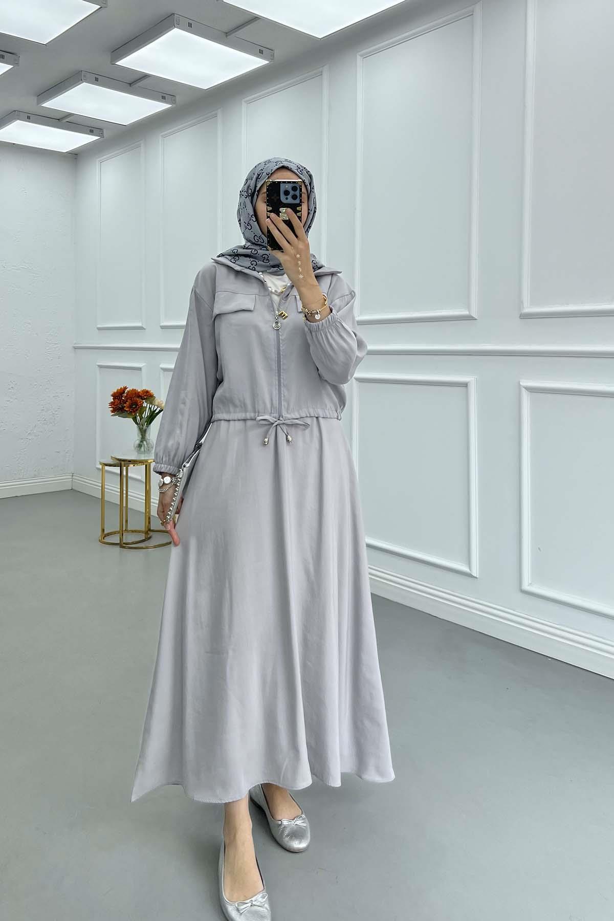 Sare Fashion Waist Pleated Skirt Suit Gray