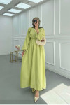 Sare Fashion Pleated Waist Muslin Dress Green
