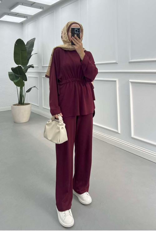 Sare Fashion Oysh Suit Burgundy with Waist Pleats Sare Fashion Oysh Suit Burgundy with Waist Pleats