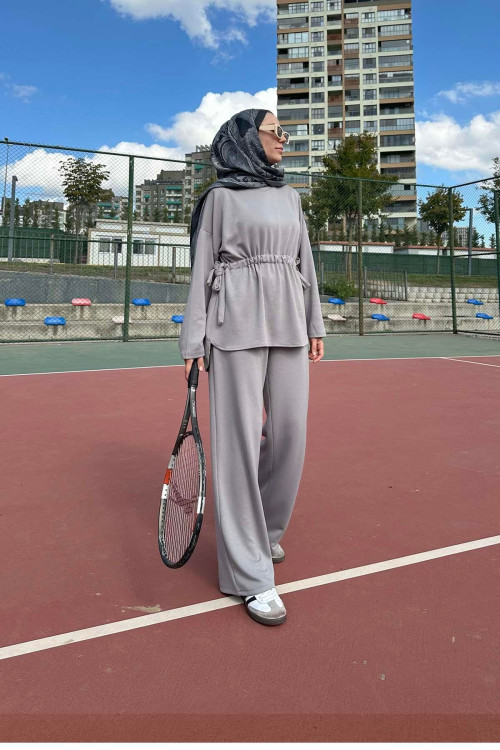 Sare Fashion Oysh Suit Gray with Gathered Waist Sare Fashion Oysh Suit Gray with Gathered Waist