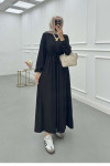 Sare Fashion Gathered Waist Cotton Dress Black