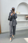 Waist Pleated Glittery Suit Gray