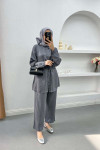 Waist Pleated Glittery Suit Gray