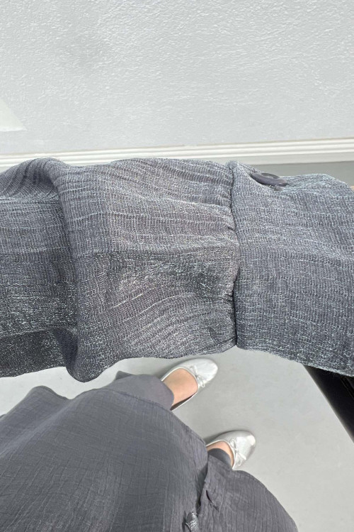 Waist Pleated Glittery Suit Gray