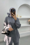 Waist Pleated Glittery Suit Gray