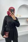Waist Pleated Glittery Suit Black