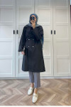 Sare Fashion Waist Gathered Trench Coat Black