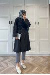 Sare Fashion Waist Gathered Trench Coat Black