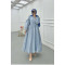 Sare Fashion Half Button Dress with Waist Gathering Baby Blue