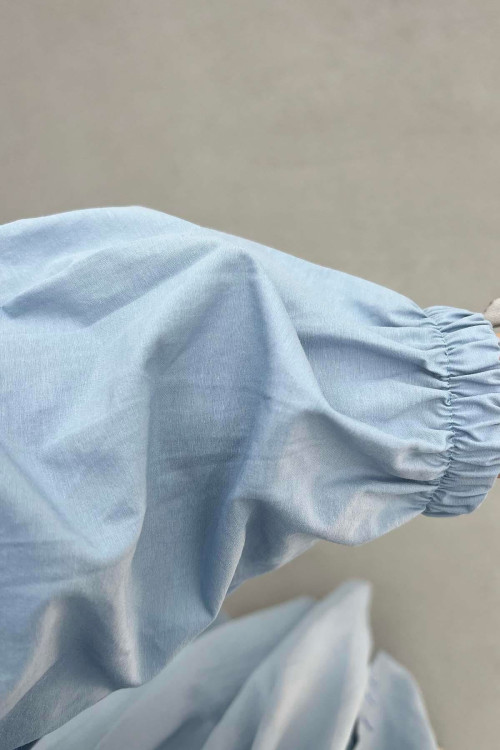 Sare Fashion Half Button Dress with Waist Gathering Baby Blue