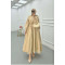 Sare Fashion Half Button Dress with Waist Gather Beige
