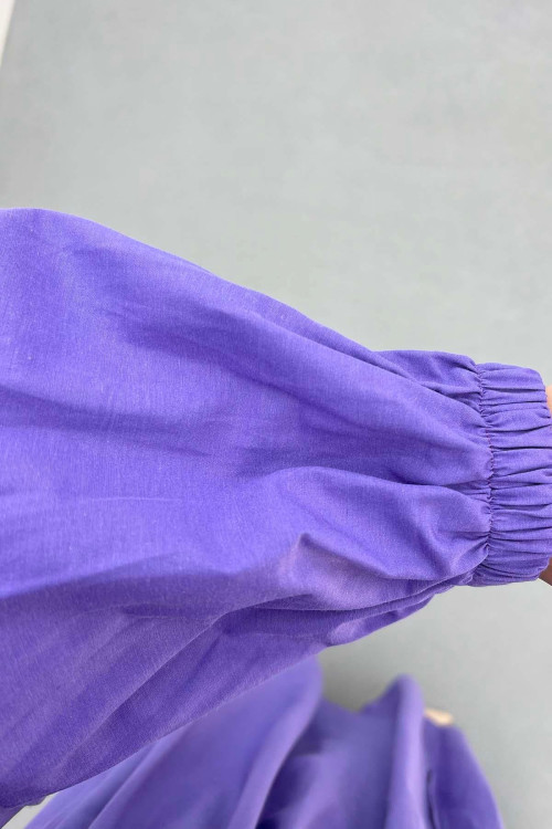 Sare Fashion Half Button Dress with Waist Gathering Purple