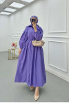 Sare Fashion Half Button Dress with Waist Gathering Purple