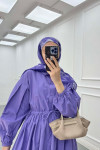 Sare Fashion Half Button Dress with Waist Gathering Purple