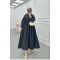 Sare Fashion Half Button Dress with Waist Gathering Black