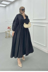 Sare Fashion Half Button Dress with Waist Gathering Black