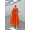 Sare Fashion Half Button Dress with Pleated Waist Orange