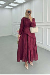 Sare Fashion Lined Krash Dress with Waist Detail, Burgundy