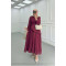 Sare Fashion Lined Krash Dress with Waist Detail, Burgundy