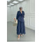 Sare Fashion Waist Detailed Lined Krash Dress Navy Blue