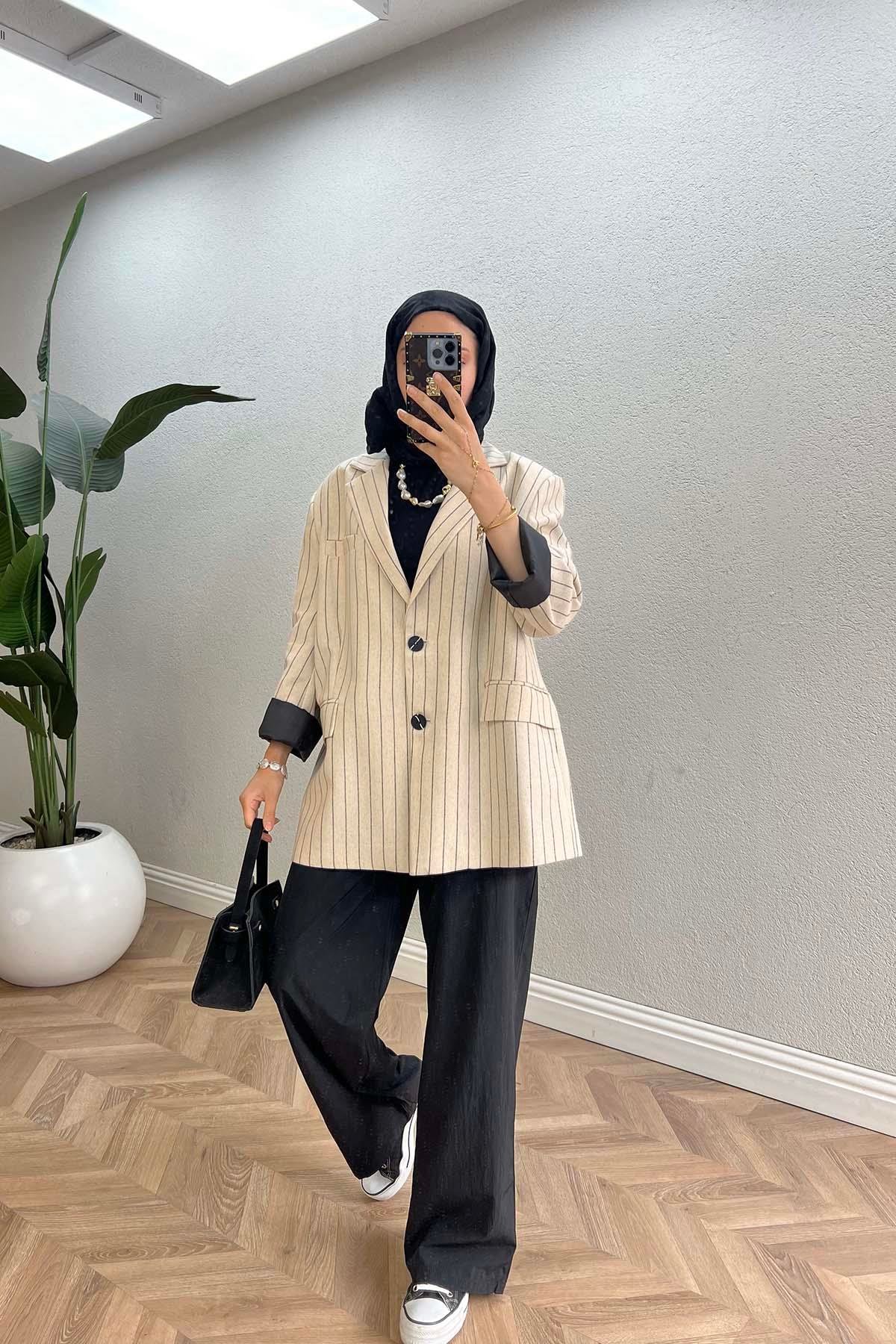 Sare Fashion Waist Detailed Trousers Black