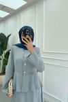 Sare Fashion Waist Detailed Tencel Two Piece Set Baby Blue